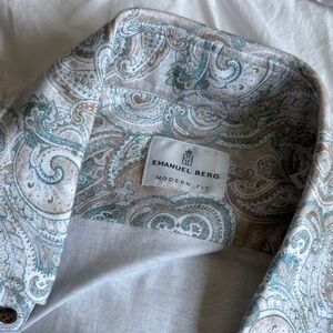 Emanuel Berg Modern Fit Paisley Button-Up Shirt in Cream & Teal
